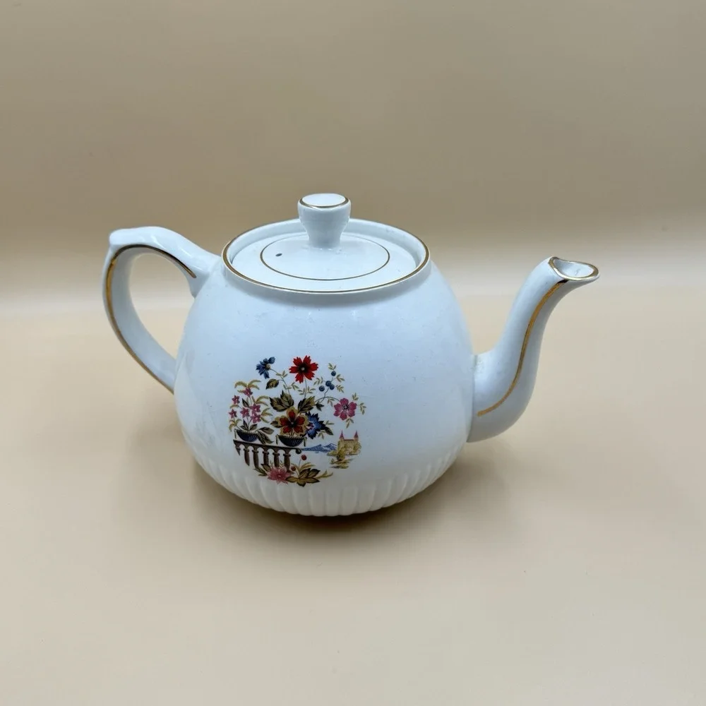 Ellgreave Wood & Sons Floral Teapot Genuine Ironstone Vintage England Cottage